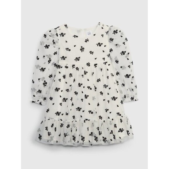 Gap Toddler Floral Tulle Dress Kids Girls 5 Off-White Black Roses Holiday Event - Picture 1 of 9